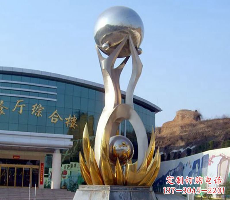 湖南不锈钢荷叶托球企业雕塑