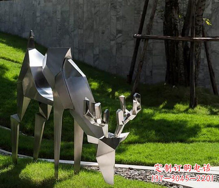 湖南不锈钢几何鹿公园抽象动物雕塑