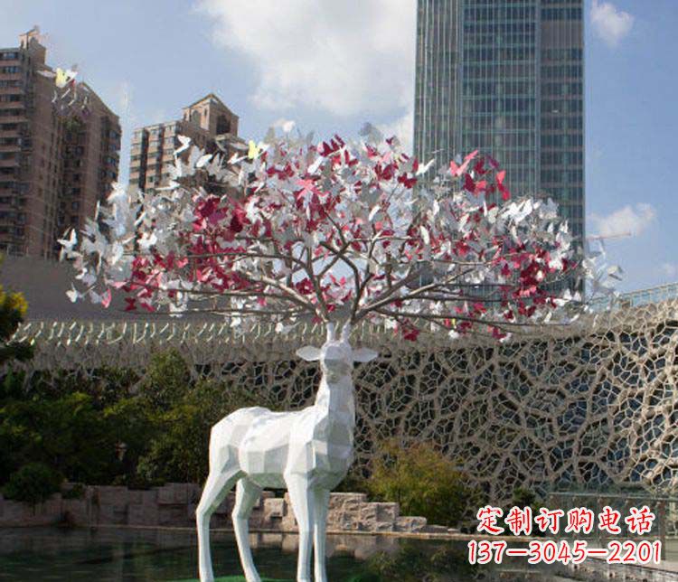 湖南不锈钢几何梅花鹿雕塑