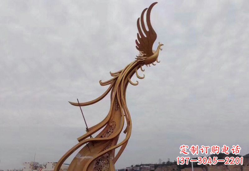 湖南不锈钢金凤凰雕塑2