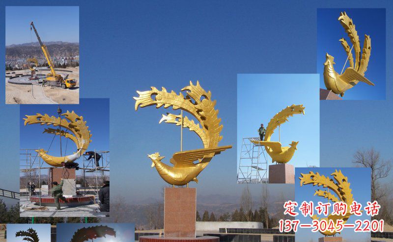 湖南不锈钢金色的凤凰广场雕塑