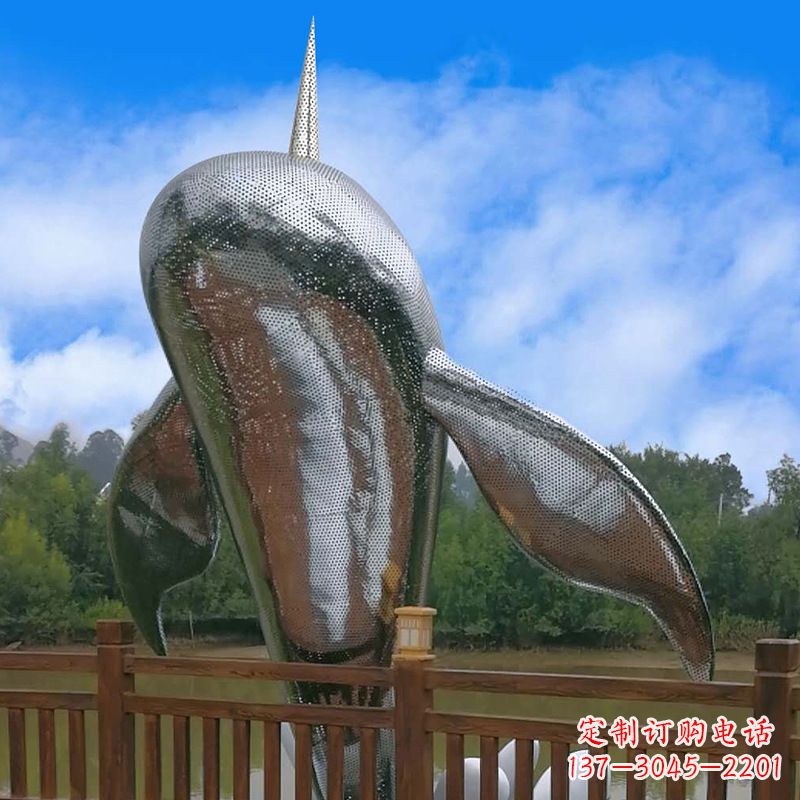 湖南不锈钢鲸鱼雕塑,大型海边公园水景动物景观雕塑
