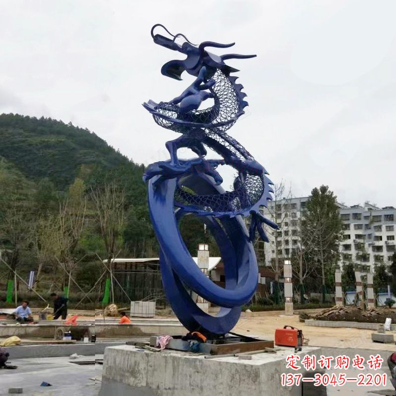 湖南不锈钢景观龙雕塑-公园园林铁艺动物景观标识