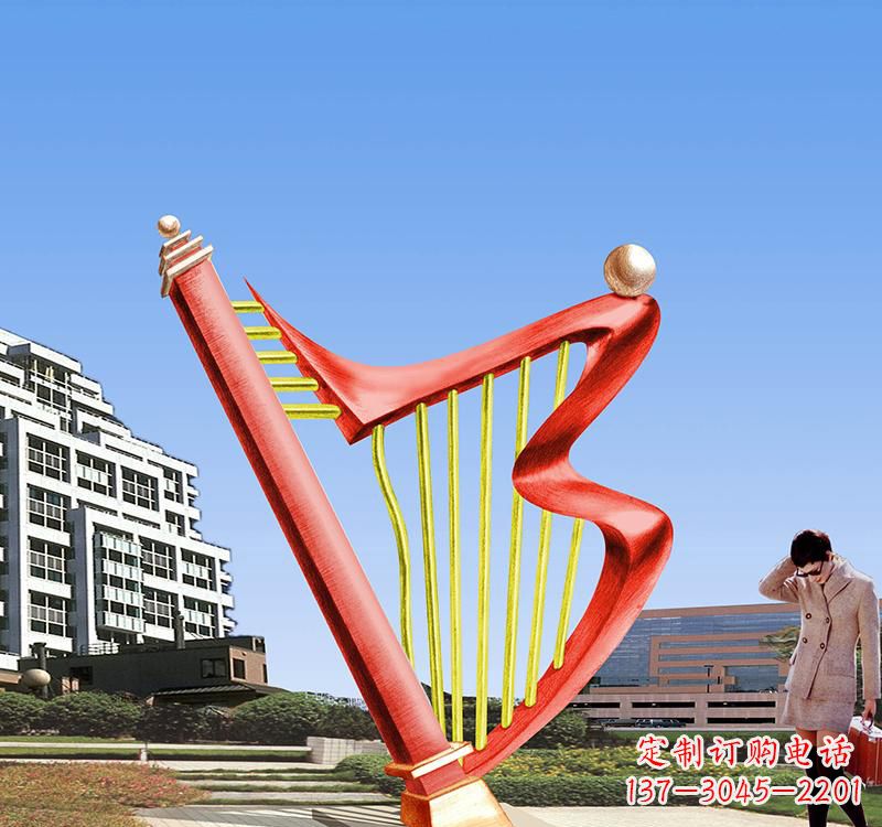 湖南不锈钢竖琴雕塑把旋律汇聚成艺术精品