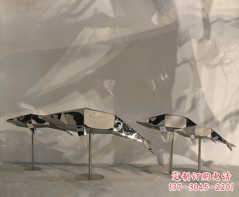 湖南不锈钢镜面抽象几何海豚雕塑