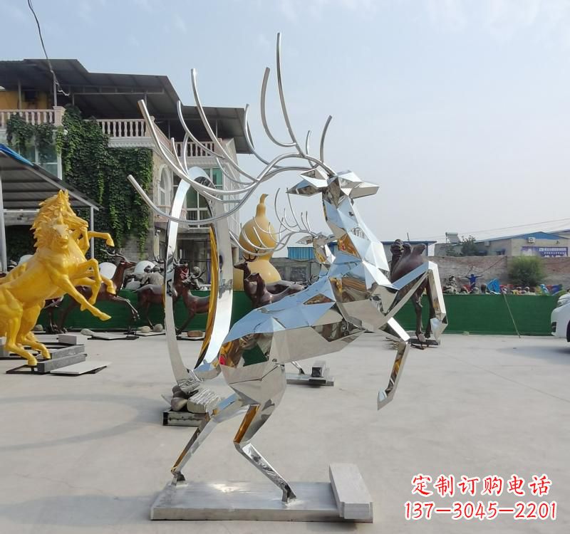 湖南不锈钢镜面动物鹿雕塑