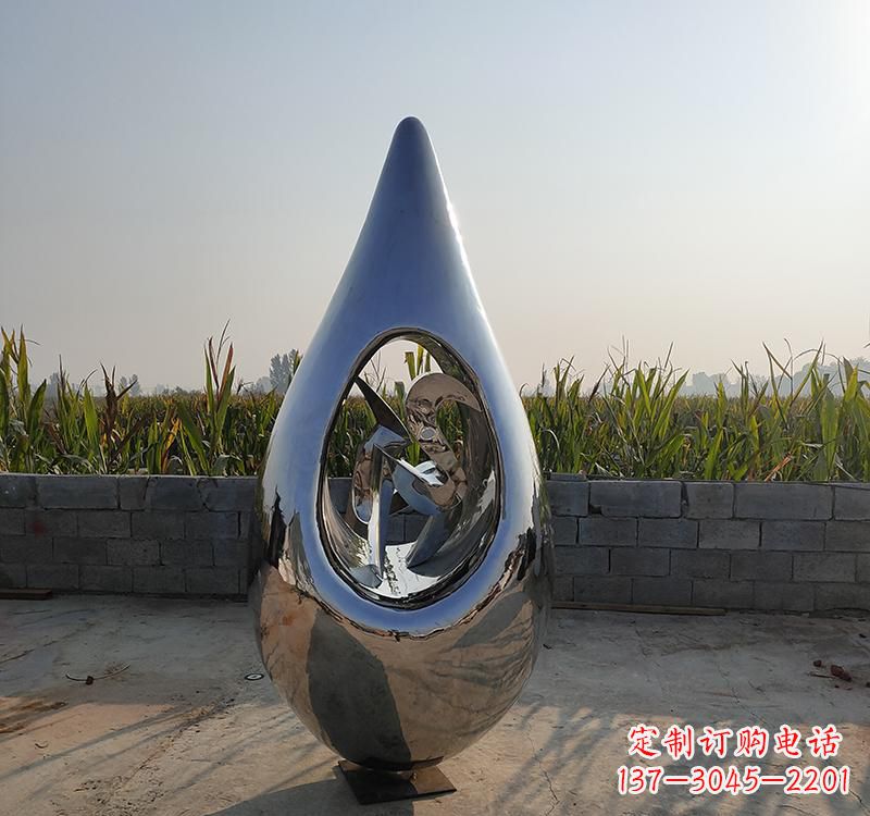 湖南不锈钢镜面广场水滴雕塑