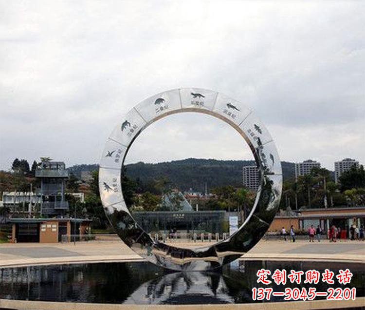 湖南不锈钢恐龙浮雕圆环雕塑