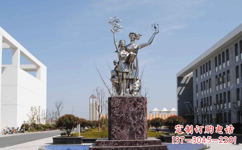 湖南不锈钢老师和学生雕塑