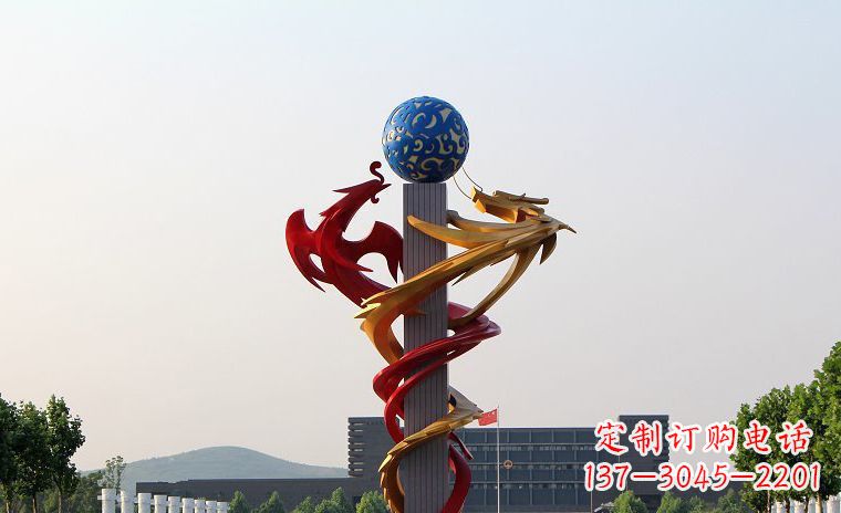 湖南不锈钢龙凤戏珠广场景观雕塑