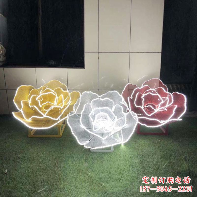湖南不锈钢镂空玫瑰花灯光雕塑