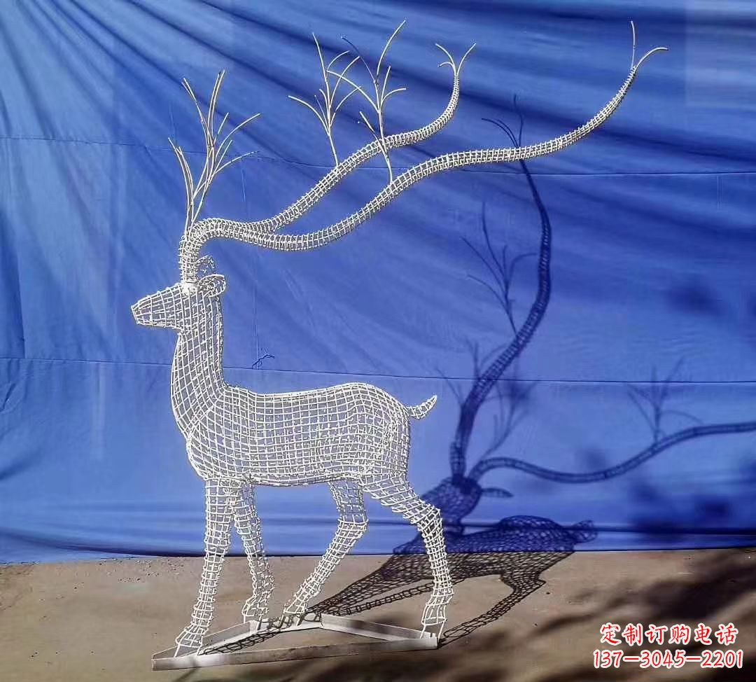 湖南不锈钢镂空麋鹿雕塑户外摆件广场景观雕塑