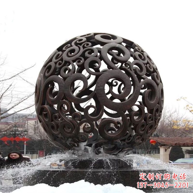 湖南不锈钢镂空球水景喷泉雕塑