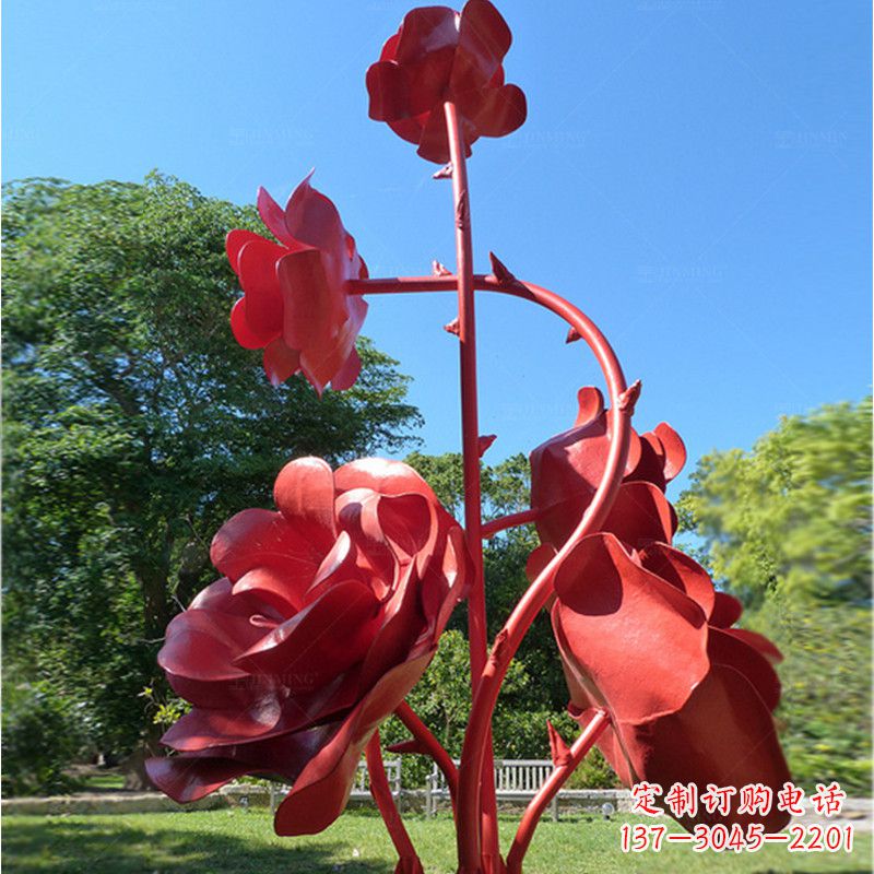 湖南不锈钢玫瑰花雕塑景观摆件