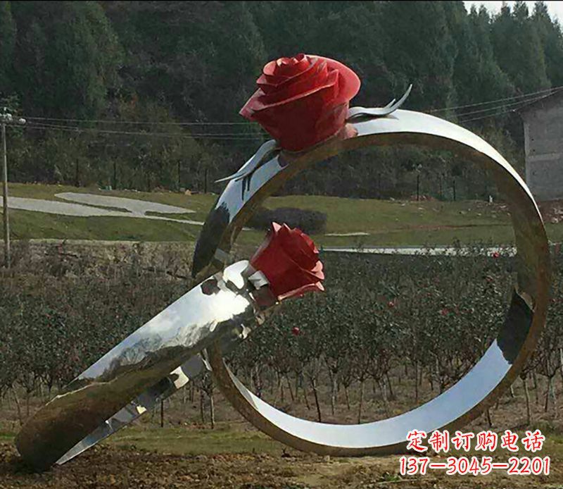 湖南不锈钢玫瑰花对戒雕塑