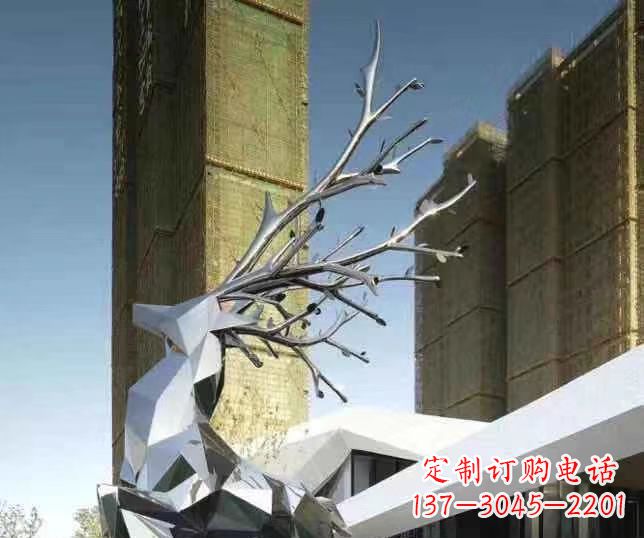 湖南不锈钢梅花鹿雕塑 群鹿雕塑 城市景观动物雕塑
