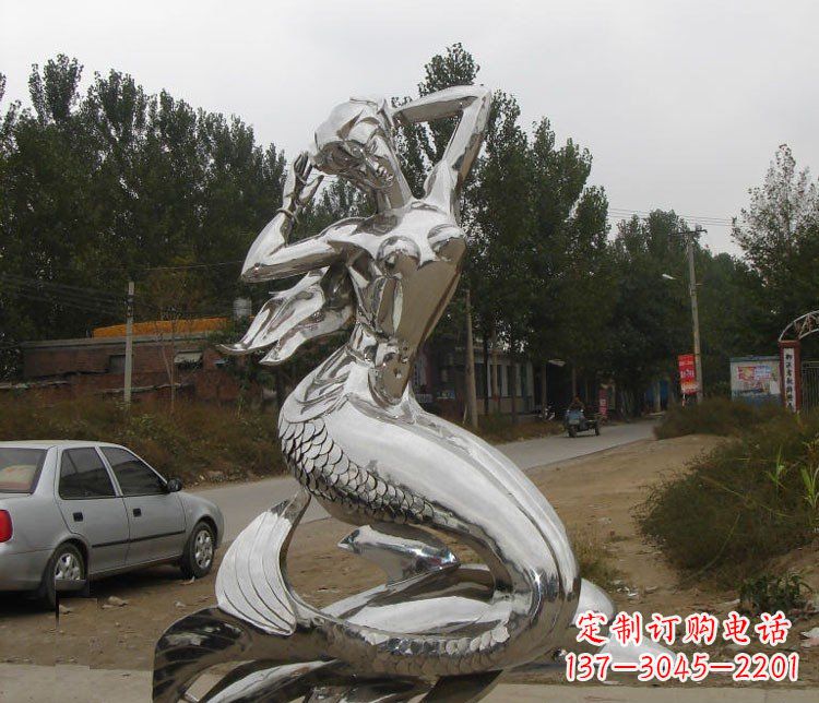 湖南不锈钢美人鱼和海豚公园景观雕塑