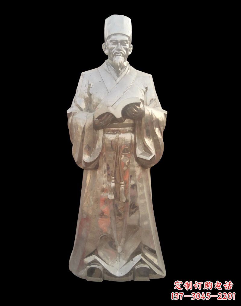 湖南不锈钢拿医书的李时珍雕塑