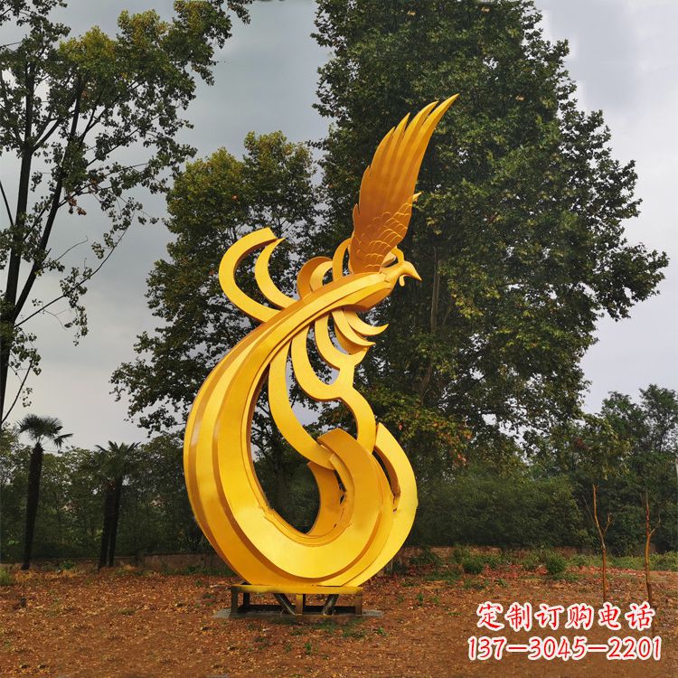 湖南不锈钢凤凰雕塑黄金色园林之美