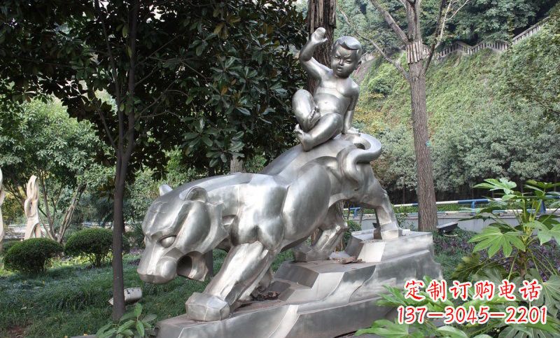 湖南不锈钢骑老虎的小孩雕塑