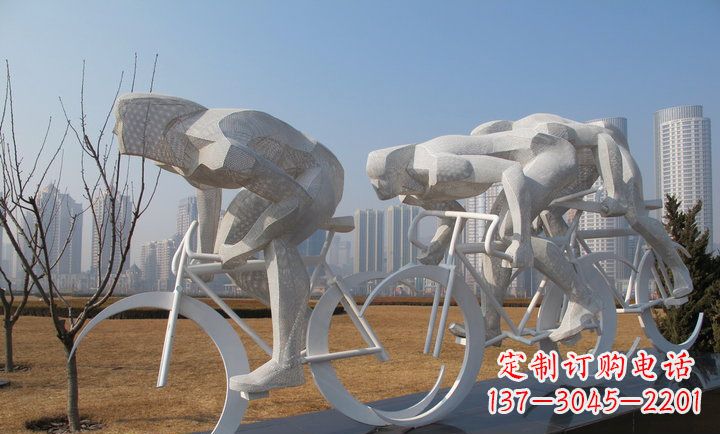 湖南展现运动风采的不锈钢自行车雕塑