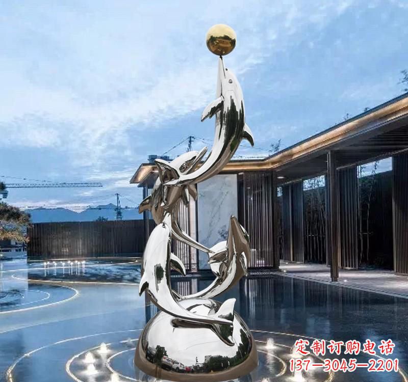湖南海豚的优雅身姿——不锈钢水景雕塑