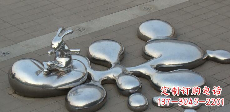 湖南不锈钢水珠和兔子广场景观雕塑