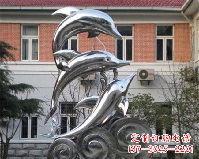 湖南不锈钢跳跃海豚雕塑 (3)