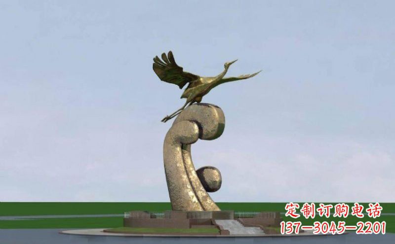 湖南不锈钢仙鹤飞翔雕塑 (2)