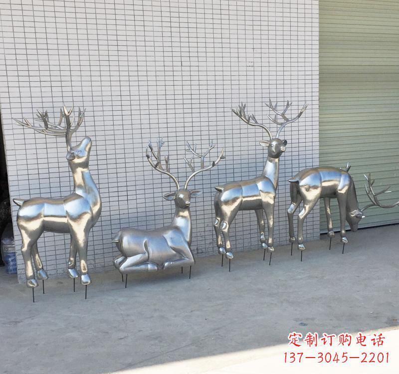 湖南不锈钢现代动物梅花鹿雕塑