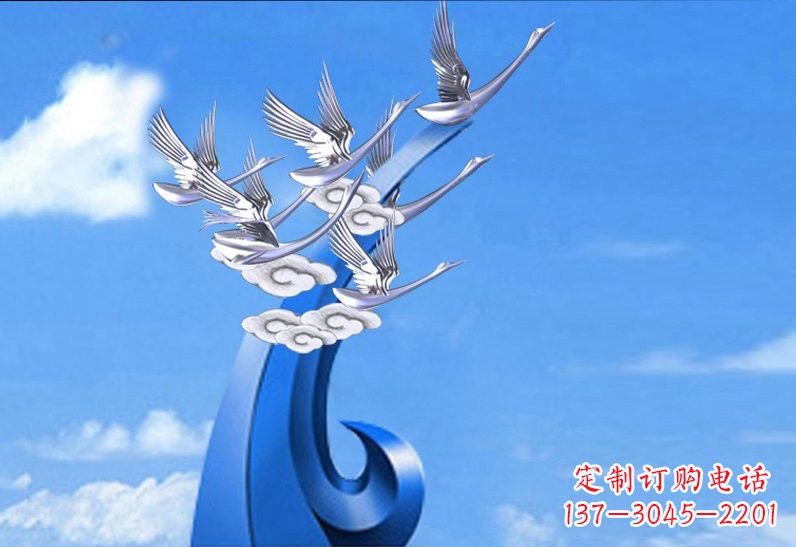 湖南不锈钢祥云仙鹤景观雕塑