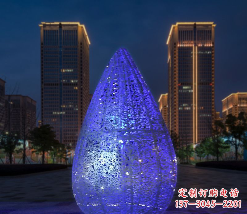 湖南不锈钢小区照明美轮美奂的水滴雕塑