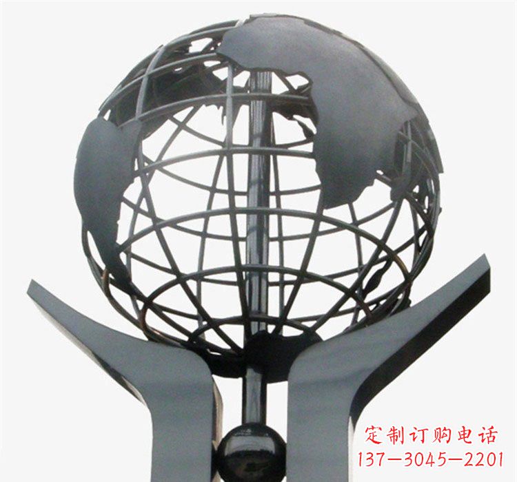 湖南象征地球一体的不锈钢校园手托地球雕塑