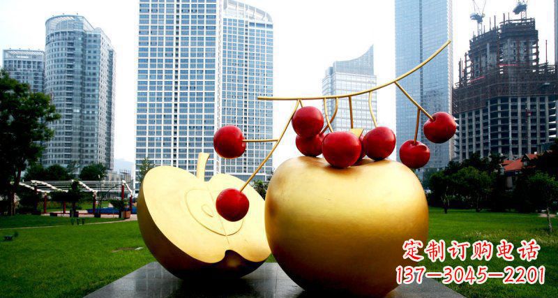 湖南不锈钢苹果雕塑,添彩公园景观