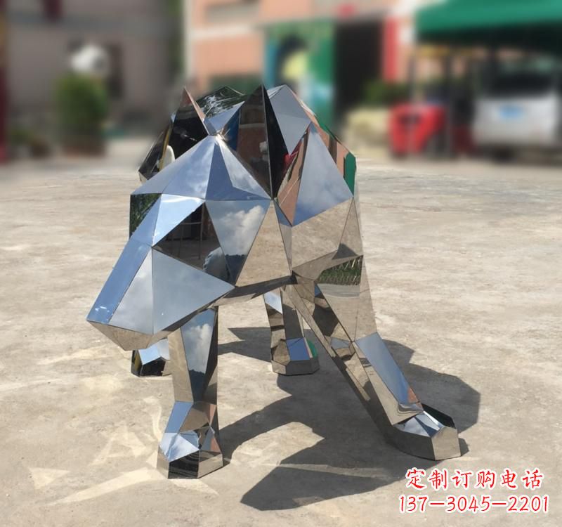湖南不锈钢园林动物几何狼雕塑
