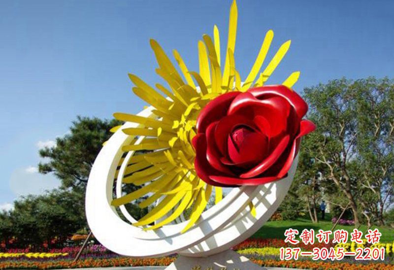 湖南不锈钢园林景观玫瑰花和菊花雕塑