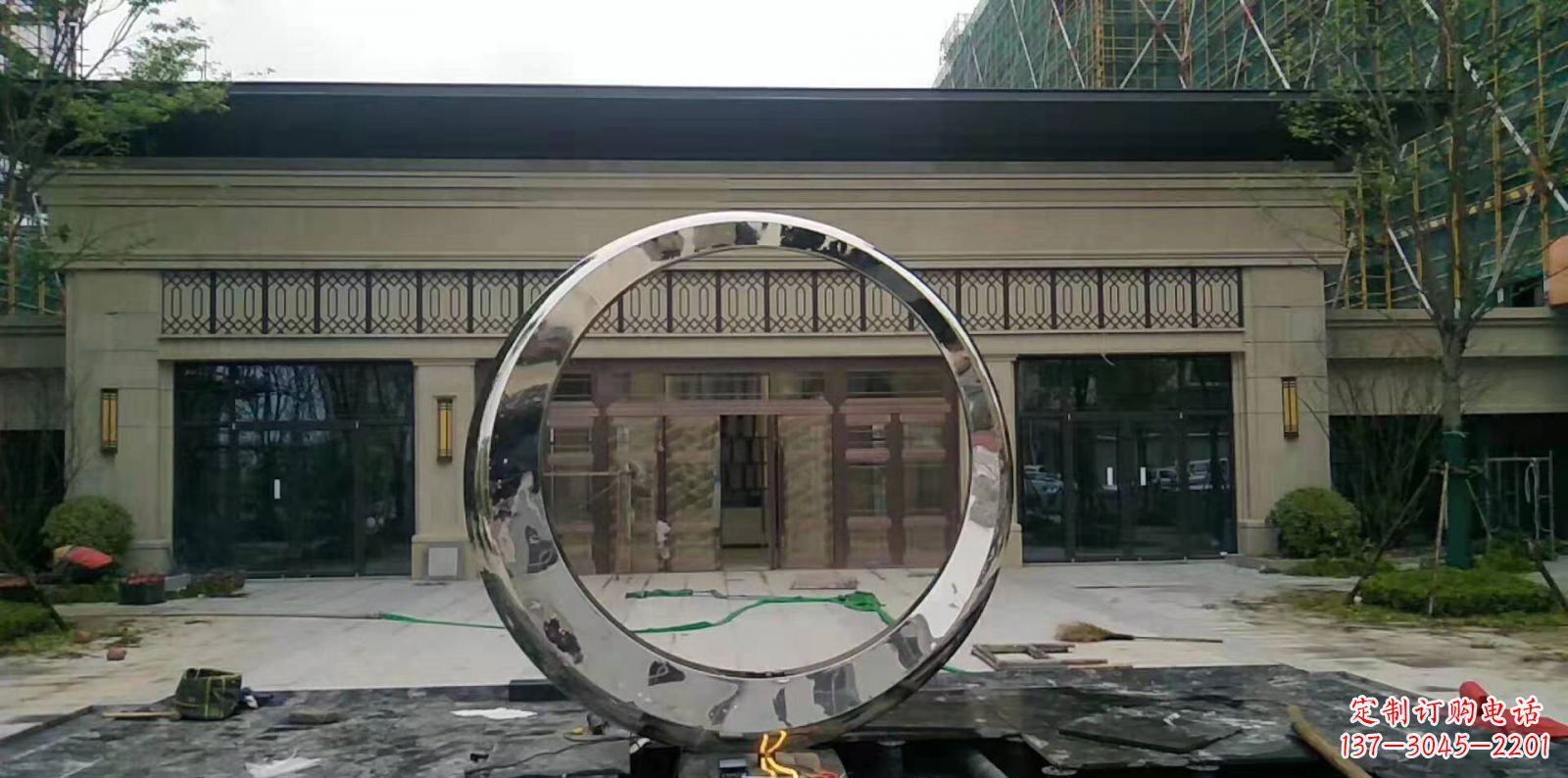 湖南不锈钢圆环喷泉雕塑广场景观雕塑户外摆件