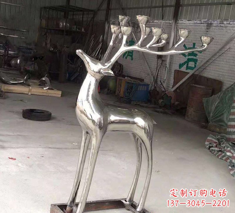 湖南精美梅花鹿雕塑——点亮不锈钢烛台