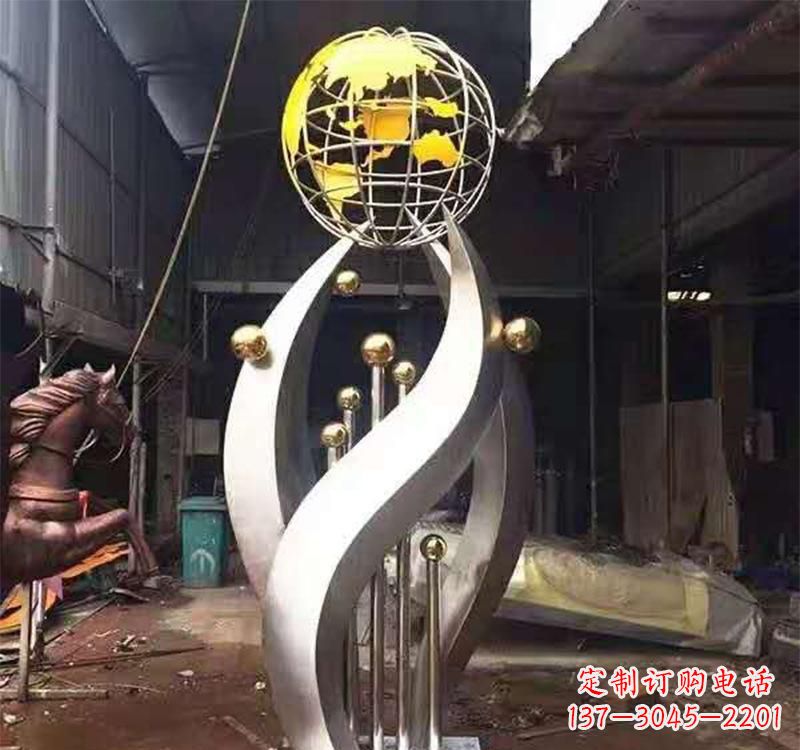 湖南不锈钢转动地球仪雕塑——传承地球文明