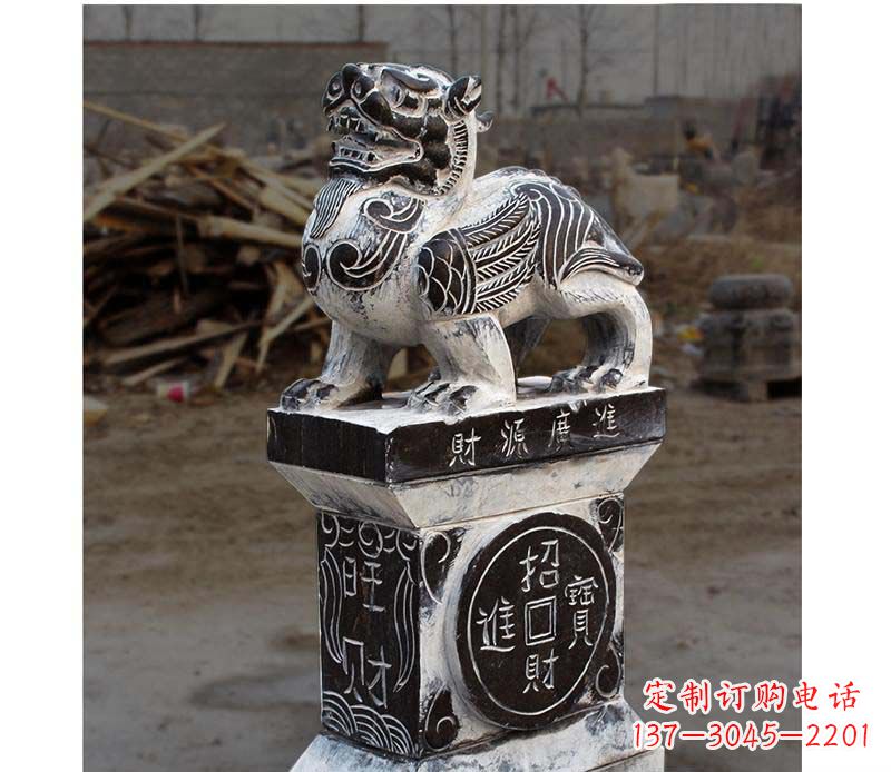 湖南门墩雕塑财源广进的象征