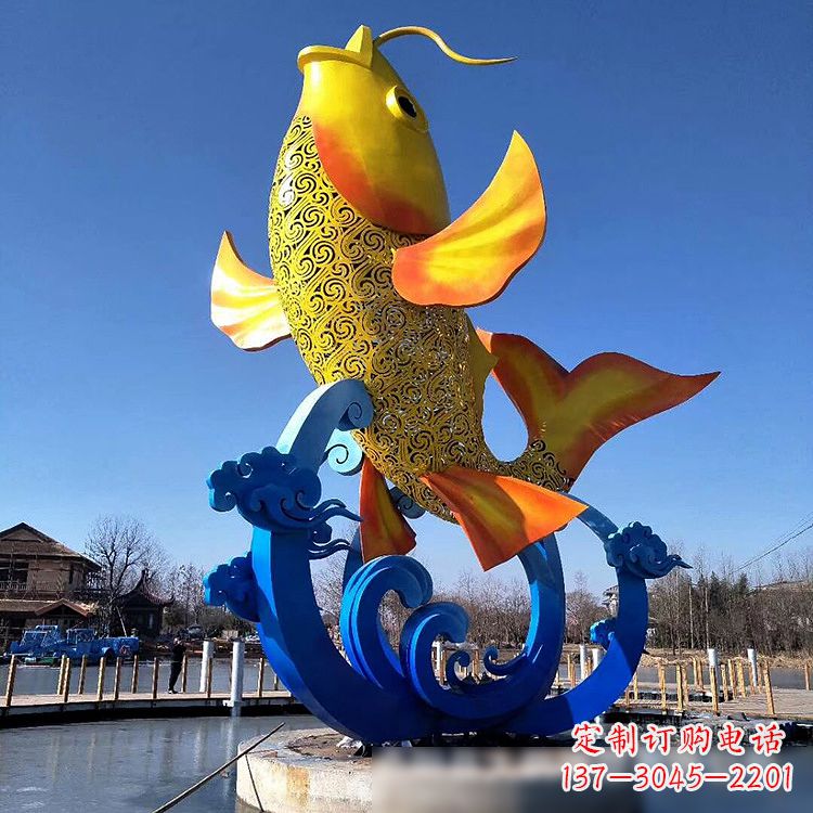 湖南不锈钢鱼跃喷泉雕塑色彩斑斓的水景美景