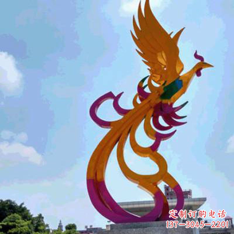 湖南彩绘凤凰不锈钢雕塑-城市标识景观动物雕塑