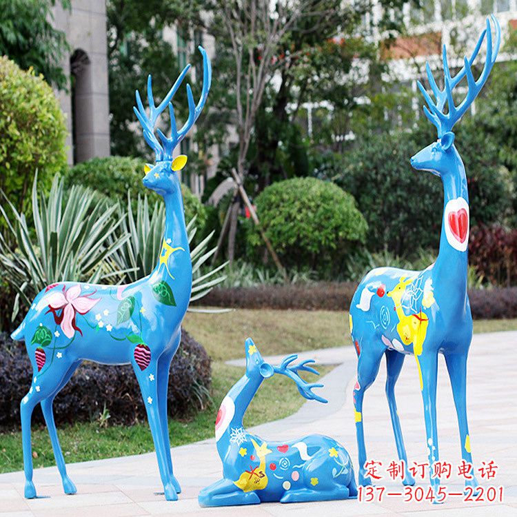 湖南彩绘鹿雕塑玻璃钢-商场美陈动物摆件