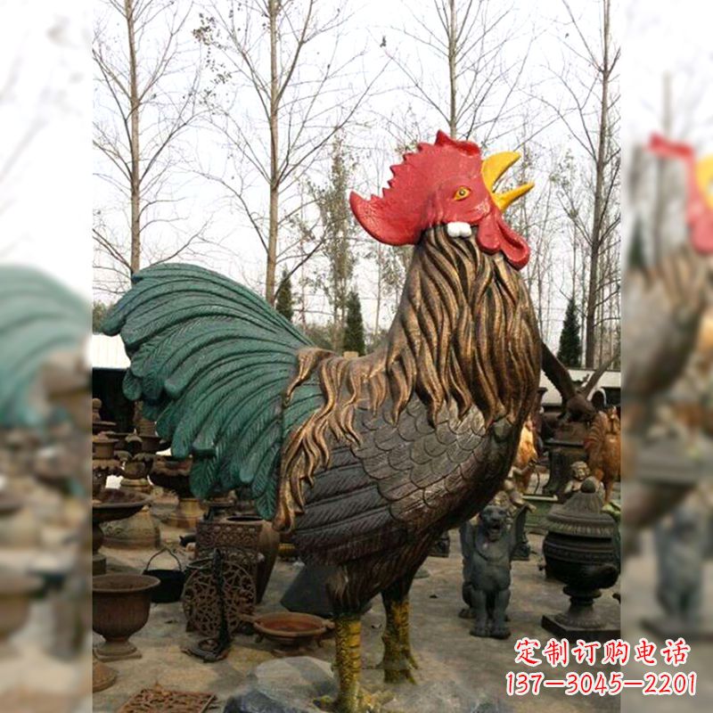 湖南彩绘铜雕公鸡生肖动物雕塑