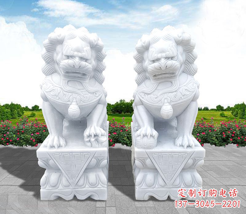 湖南彩球狮子石雕招财动物