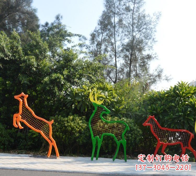 湖南精美的彩色不锈钢梅花鹿雕塑