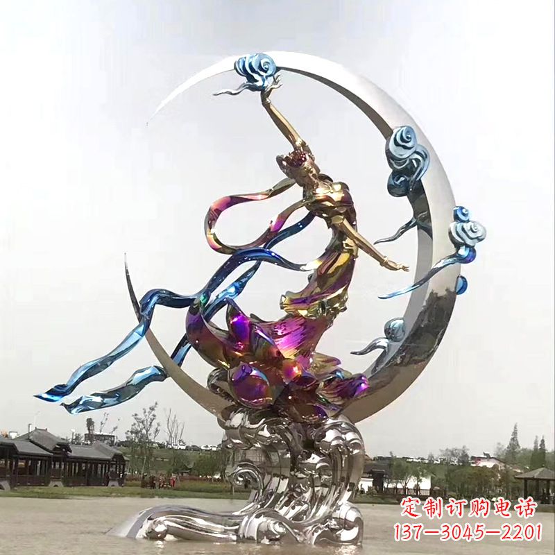 湖南嫦娥奔月不锈钢雕塑-中国上古神话人物广场景观雕塑