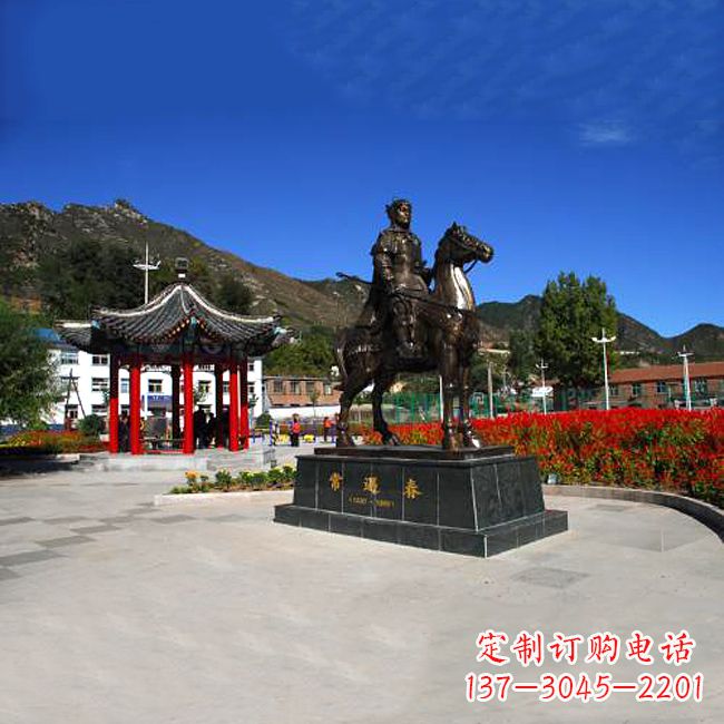 湖南常遇春骑马铜雕塑像-景区广场历史名人古代著名将领将军雕像