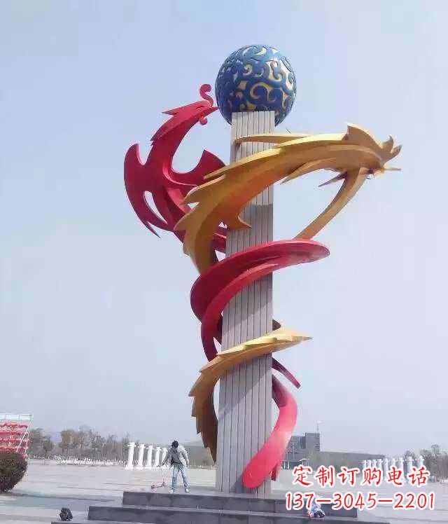 湖南城市不锈钢龙柱景观雕塑