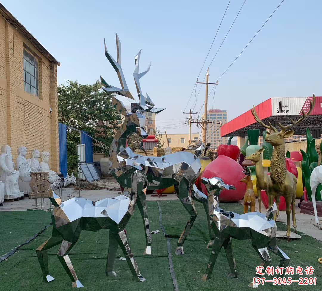 湖南城市不锈钢梅花鹿摆件雕塑